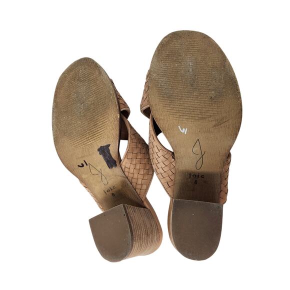 Joie Tan Criss Cross Woven Leather Peep Toe Block Heels Slip On Sandals Size 8 - Picture 7 of 10
